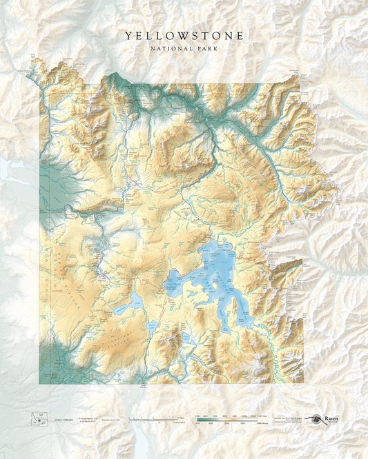 Yellowstone National Park Elevation Tints Fine Art Print Map