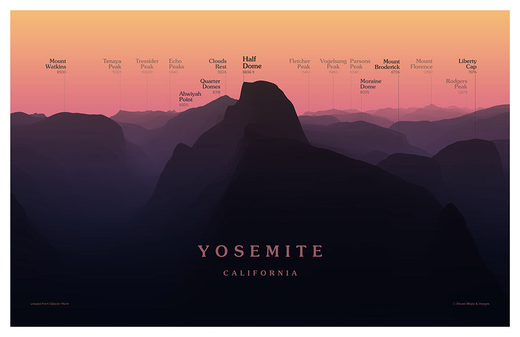Yosemite - Glacier Point Peakscapes Elevation Panorama