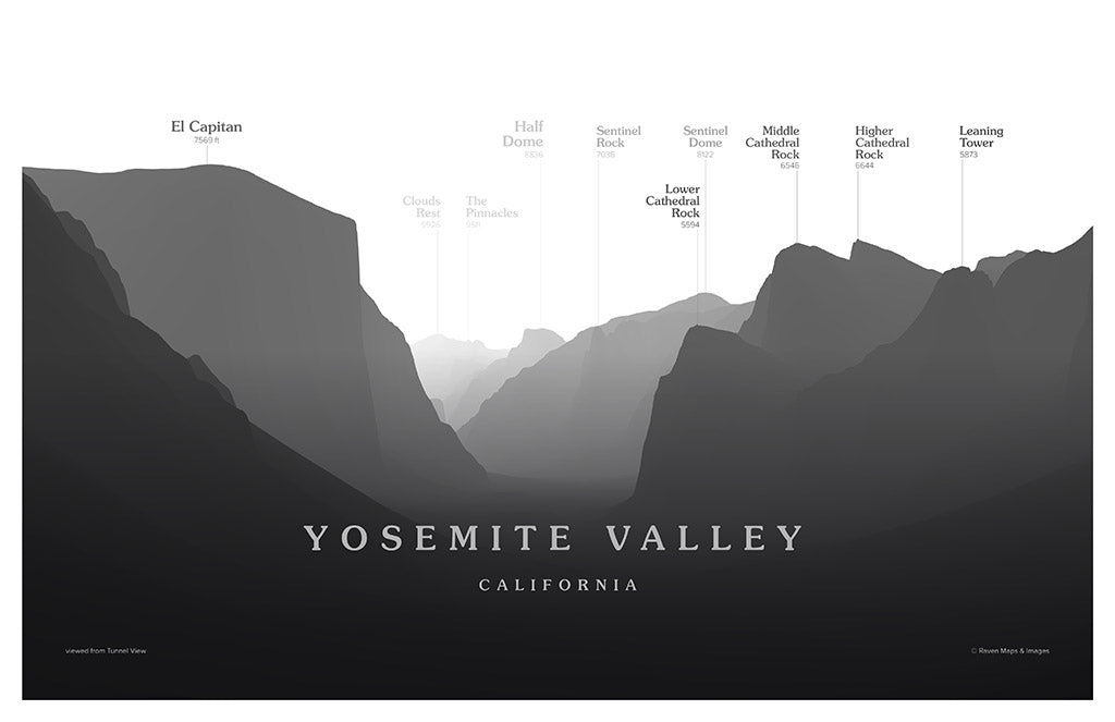 Yosemite Valley - Tunnel View Peakscapes Elevation Panorama