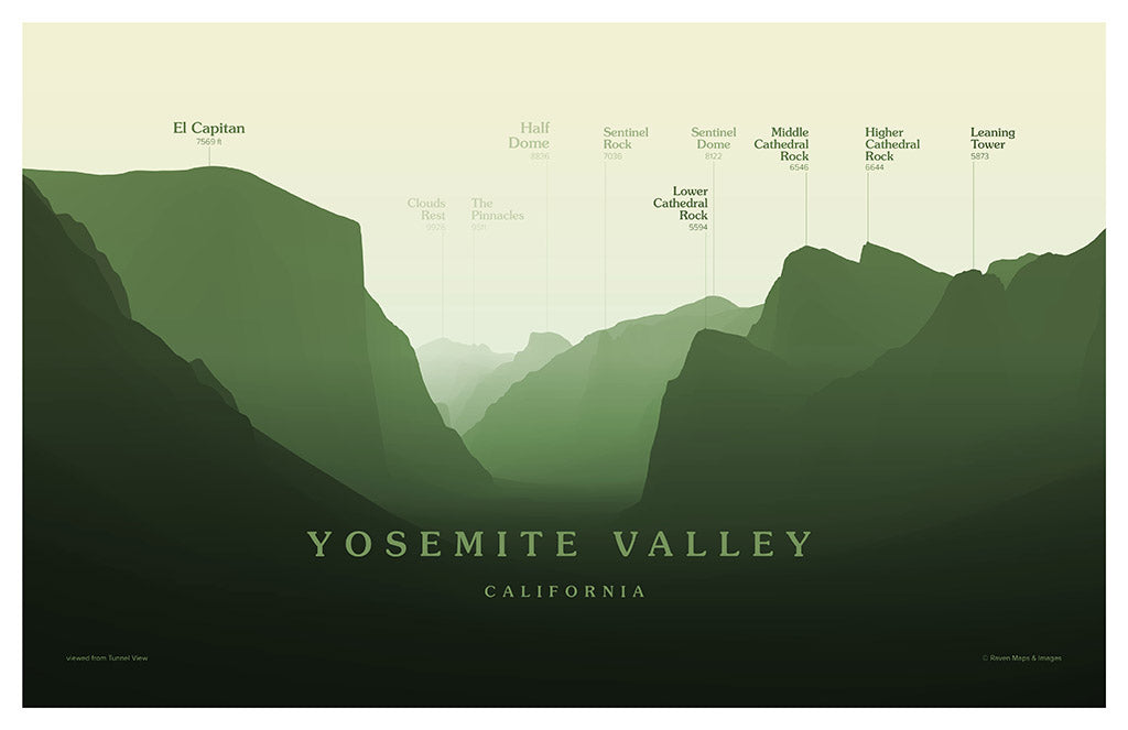 Yosemite Valley - Tunnel View Peakscapes Elevation Panorama