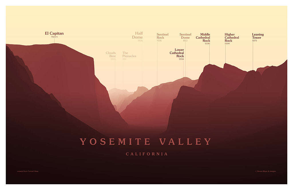 Yosemite Valley - Tunnel View Peakscapes Elevation Panorama