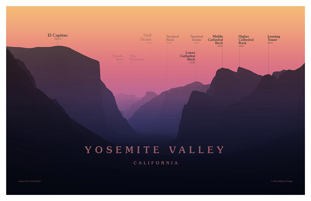 Yosemite Valley - Tunnel View Peakscapes Elevation Panorama
