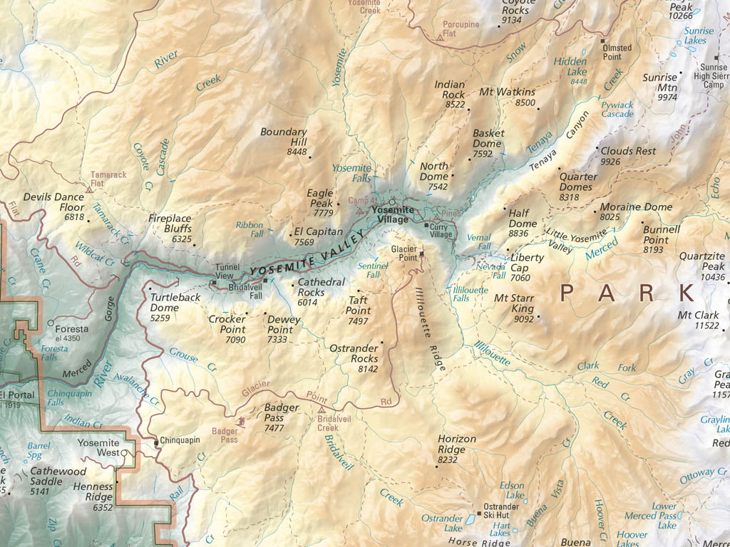 Yosemite National Park Elevation Tints Fine Art Print Map