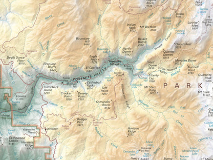 Yosemite National Park Elevation Tints Fine Art Print Map
