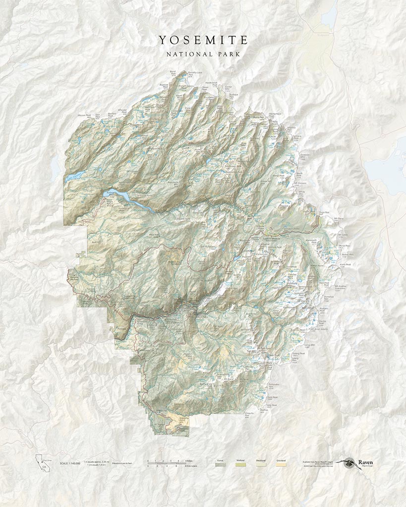 Yosemite National Park Landscape Fine Art Print Map