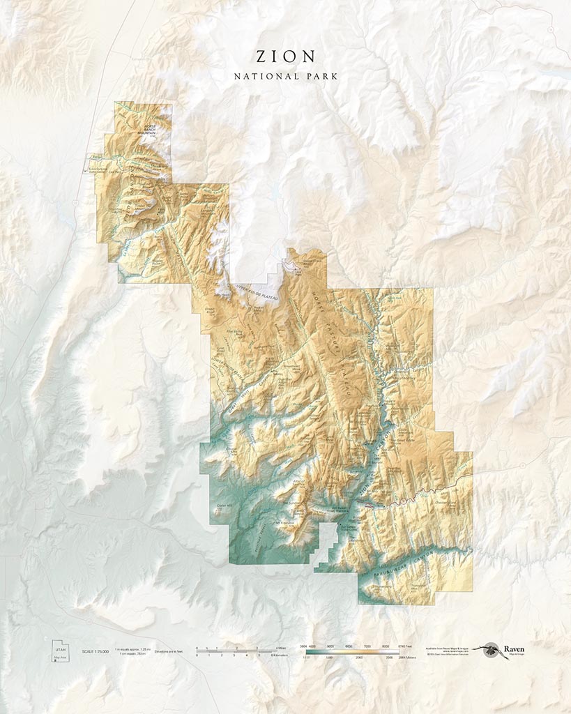 Zion National Park Elevation Tints Fine Art Print Map