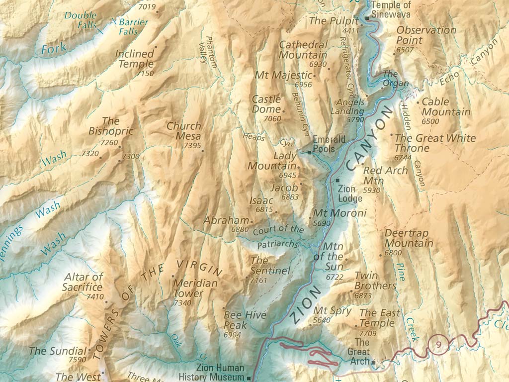 Zion National Park Elevation Tints Fine Art Print Map