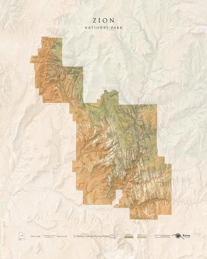 Zion National Park Landscape Fine Art Print Map