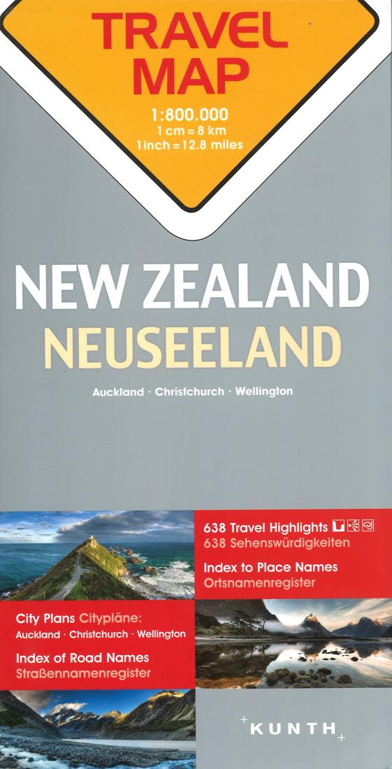 New Zealand, Auckland, Christchurch, Wellington : travel map = Neuseeland = Nueva Zelanda = Nuova Zelanda
