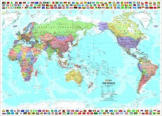 World & flags political : Pacific centred : laminated wall map