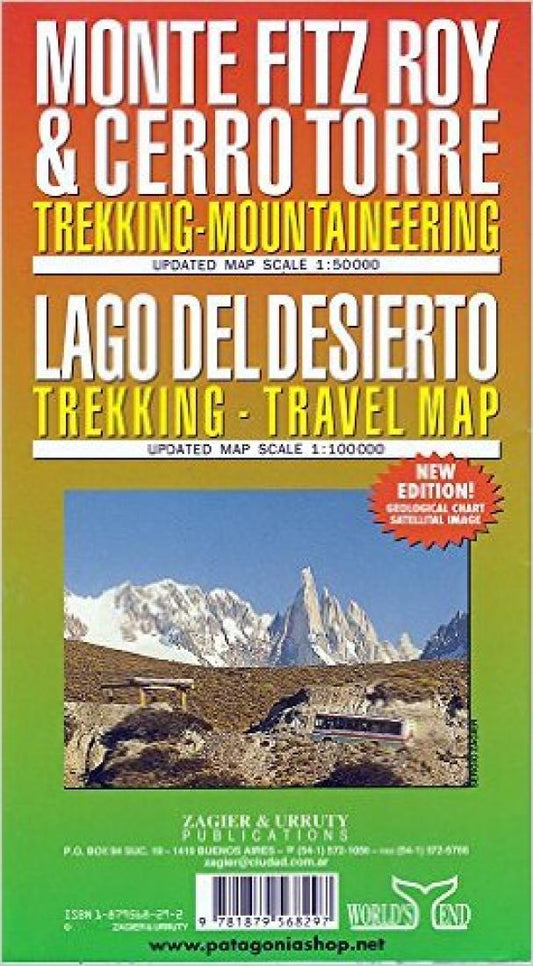 Monte Fitz Roy & Cerro Torre : trekking-mountaineering : Lago del Desierto : trekking-travel map