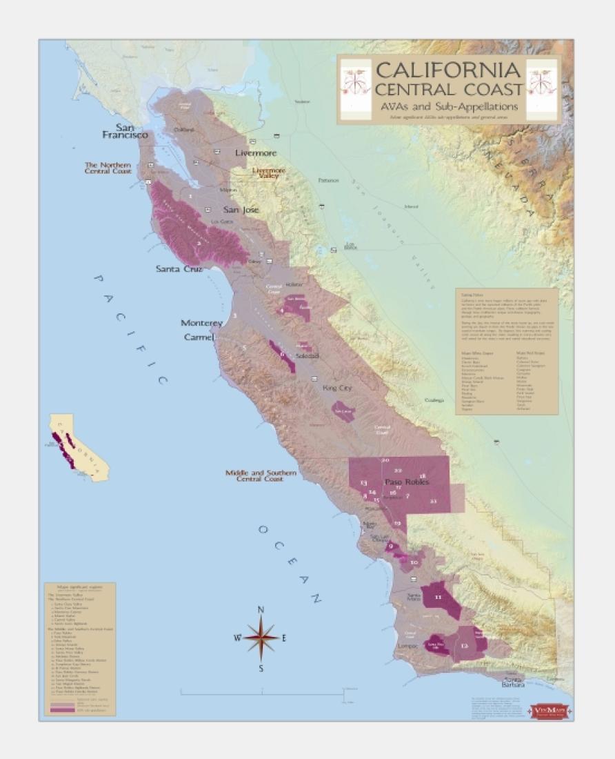 California central coast : AVAs and sup-appellations : middle & southern : wine regions [39.5x23.5]