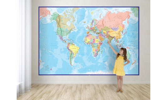 World Map with Blue Ocean - Mural