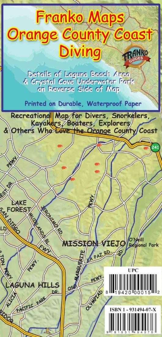 Franko's map of Orange County coast diving : details of Laguna Beach area & Crystal Cove underwater park on reverse side of map