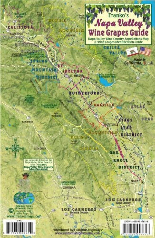 Franko's Napa Valley : wine grapes card : Napa Valley wine country appellations map & wine grapes identification guide