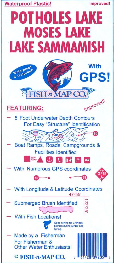 Potholes Lake, Moses Lake, & Lake Sammamish Fishing Map