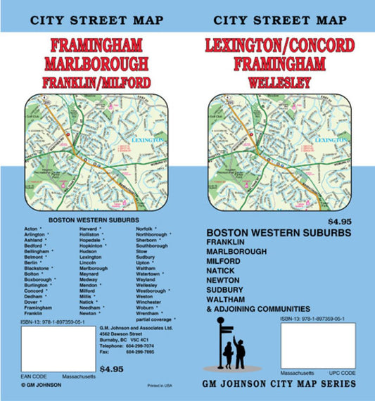 Lexington /Concord : Framingham : Wellesley : city street map = Framingham : Marlborough : Franklin/Milford : city street map