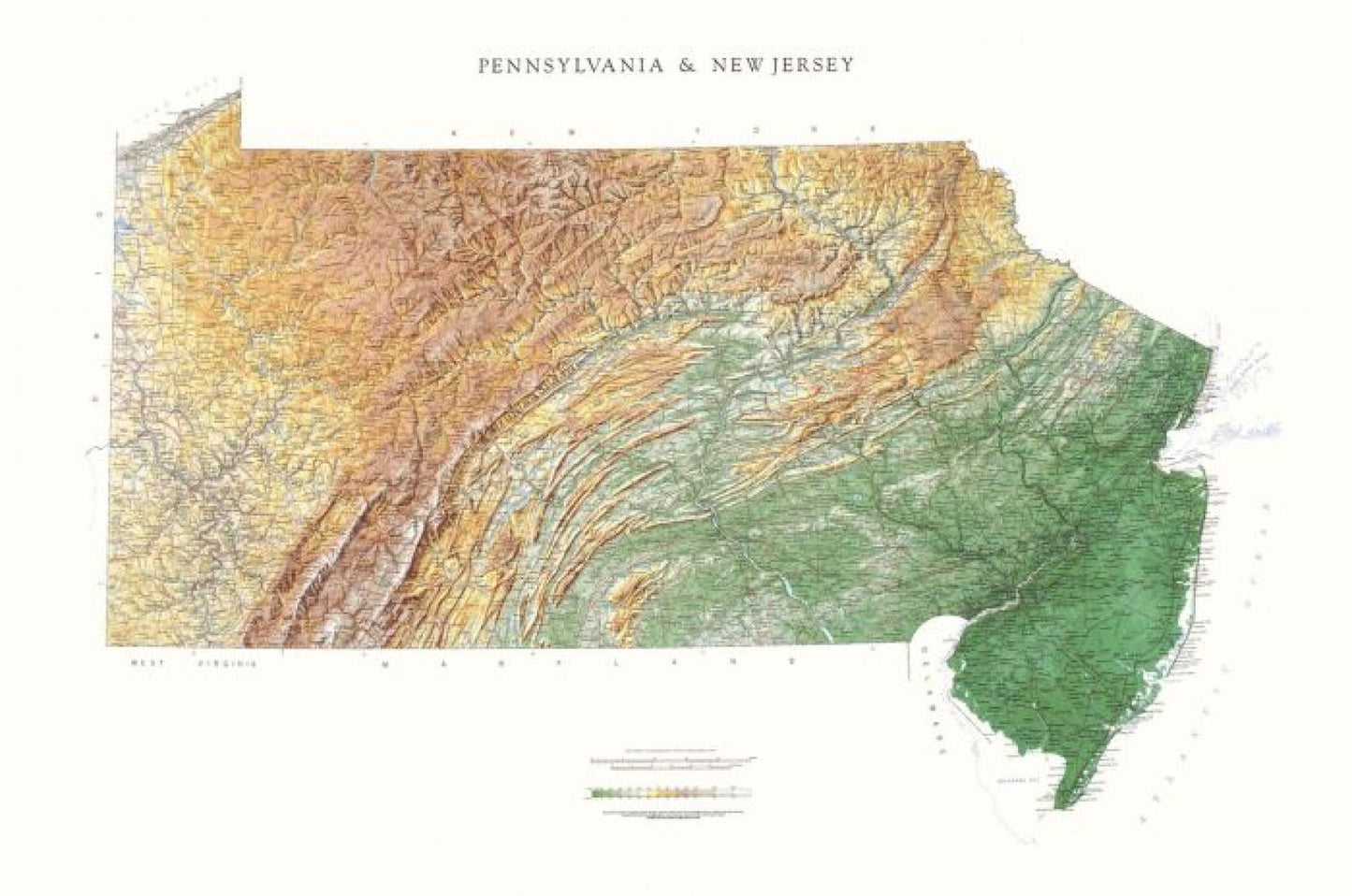 Pennsylvania & New Jersey [Physical, 36x54]