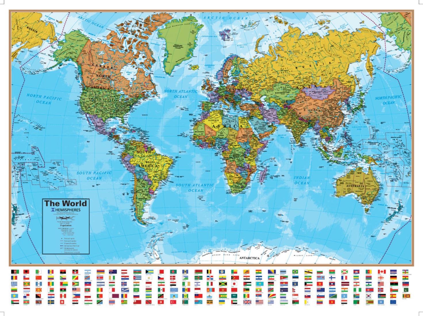 Hemispheres Blue Ocean Series World Laminated Wall Map : 38" x 51", boxed
