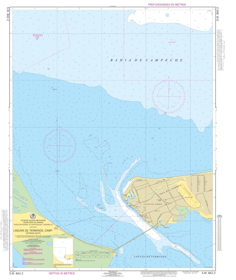 LAGUNA DE TÉRMINOS, CAMP. ENTRADA OESTE - 842.2 - Mexico Nautical Charts by SEMAR