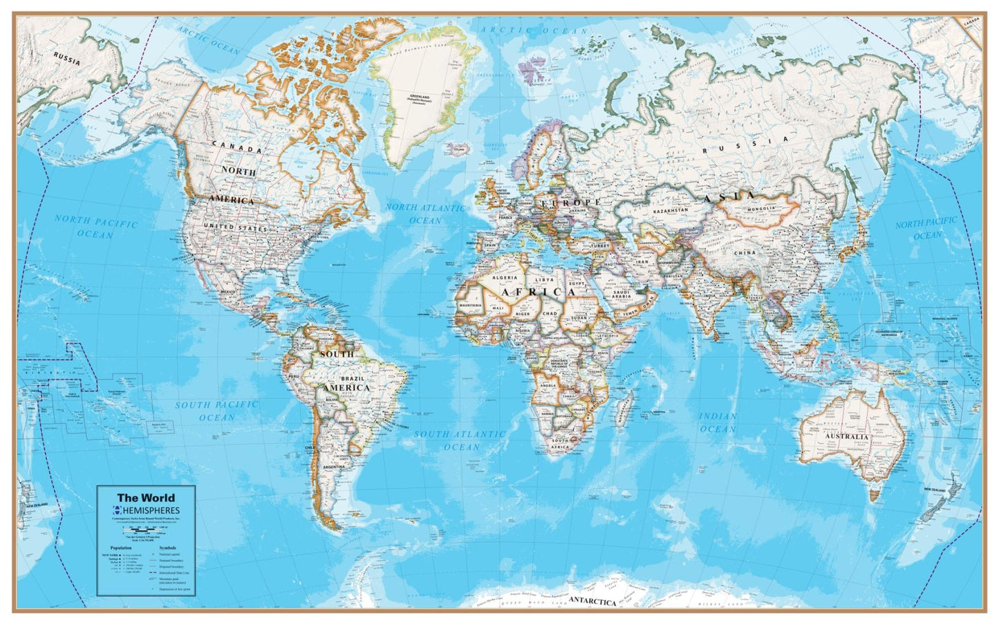 Hemispheres Contemporary Series World Wall Map, paper edition