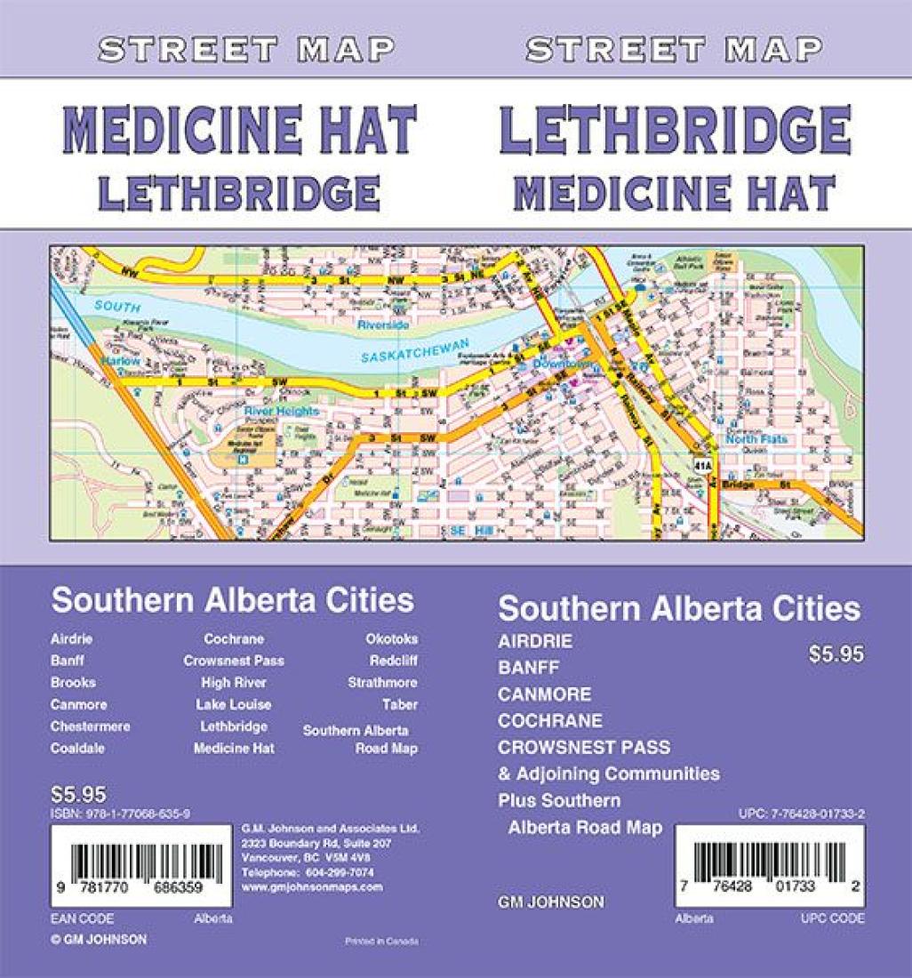 Lethbridge/Medicine Hat/Banff/Canmore/Cochrane/Airdrie, Alberta Street Map