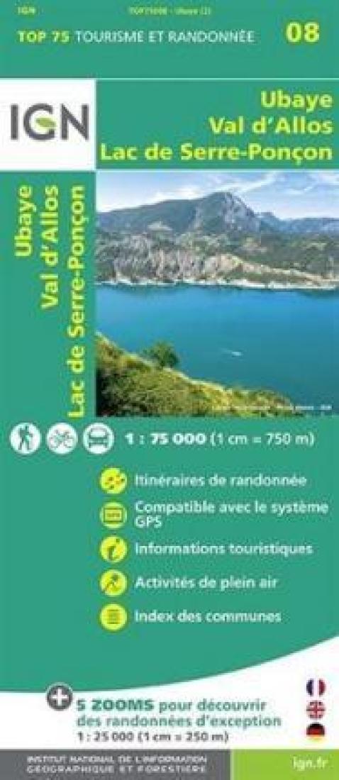 Ubaye - Val d'Allos - Lac de Serre-Ponçon, France 1:75,000 Topographic Map #08