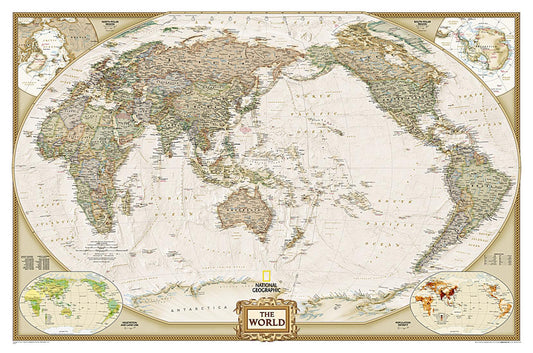 World Executive, Pacific Centered Wall Map - Laminated (46"x30")