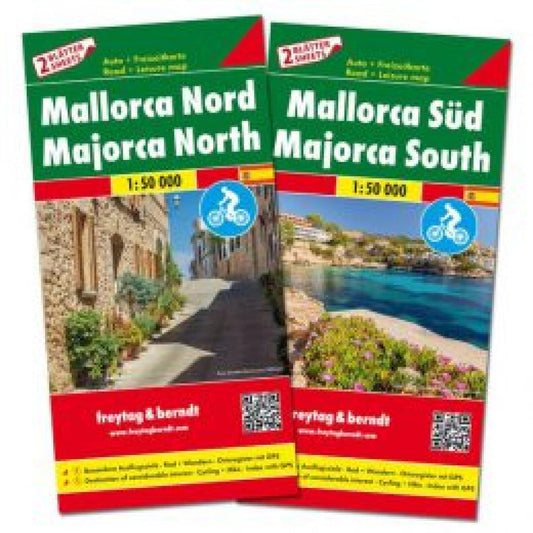 Majorca north, Majorca south : road and leisure map, 1:50 000 = Mallorca nord : Mallorca süd : auto + freizeitkarte, 1:50 000 = Norte de Mallorca, sur de Mallorca : mapa de carreteras + turístico, 1:50 000 = Majorque du nord, Majorque du sud : carte