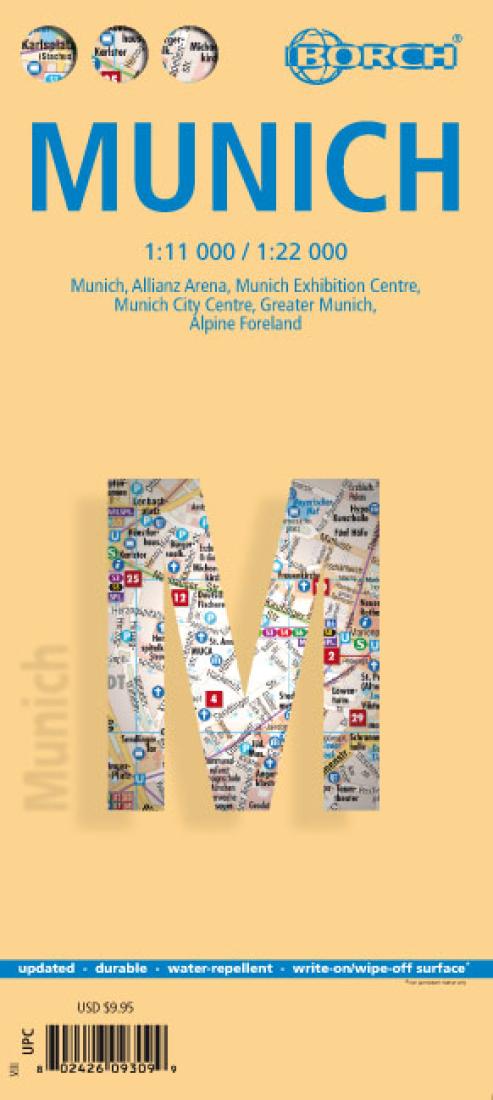 Munich : 1:11 000 / 1:22 000 : Munich, Allianz Arena, Munch Exhibition Centre, Munich City Centre, Greater Munich, Alpine Foreland = München : 1:11 000 / 1:22 000 : München, Allianz Arena, München, München City, Großraum München, Voralpenland