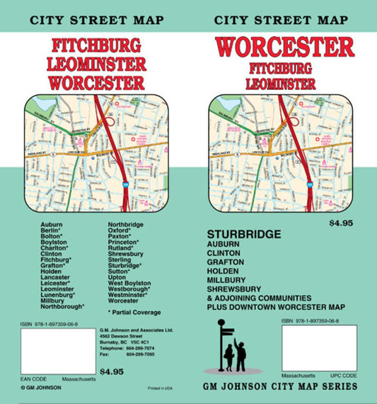 Worcester : Fitchburg : Leominster : city street map = Fitchburg : Leominster : Worcester : city street map