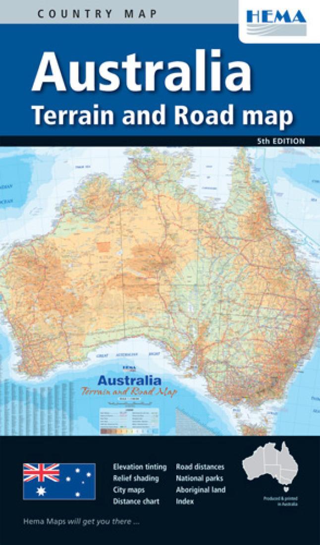 Australia : terrain and road map : country map