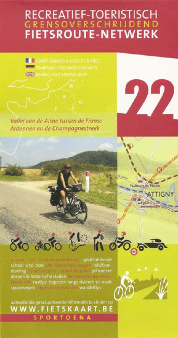 Champagne: Reims - the Aisne Valley Belgium cycling map sheet #22