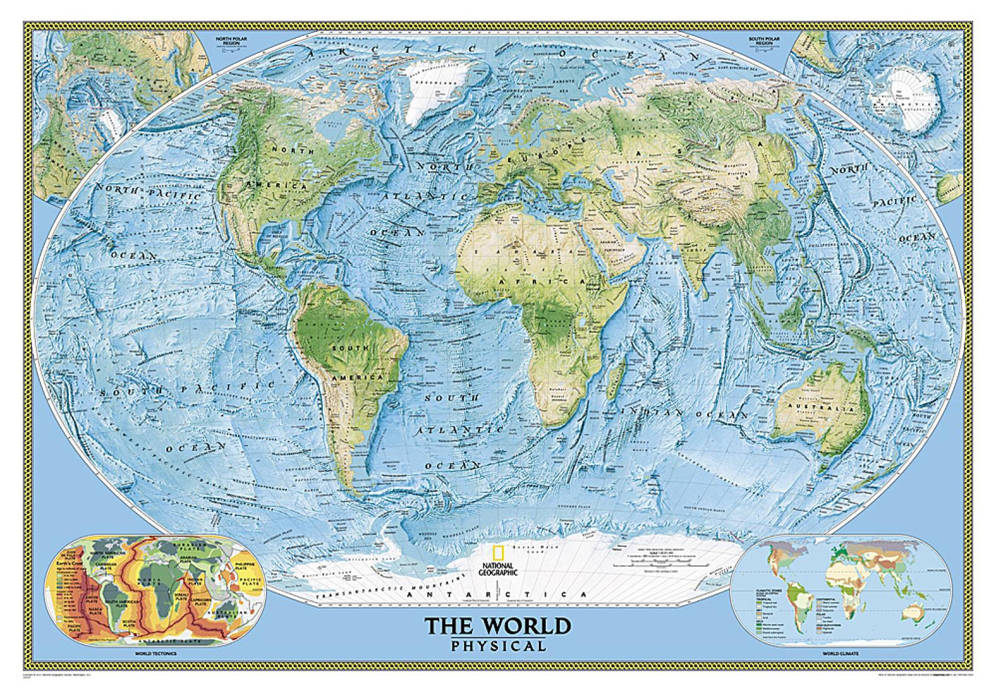 World Physical Enlarged Wall Map - Tubed (69" x 46")