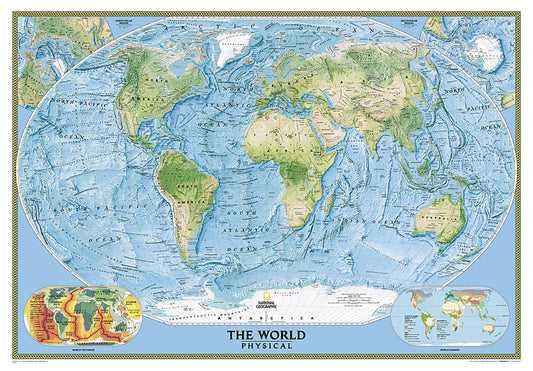 World Physical Enlarged Wall Map - Tubed (69" x 46")