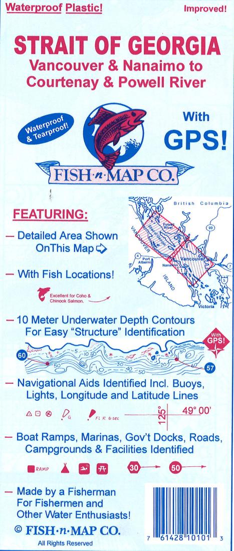 Strait of Georgia, Vancouver & Namaimo to Courtenay and Powell River Fishing Map