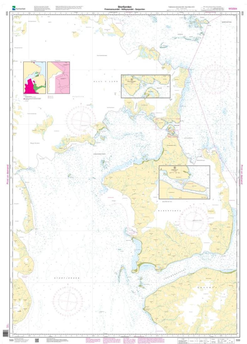 Storfjorden. Freemansndt - Heleysundet - Sørporten - 533 - Norway Kartverket Nautical Charts