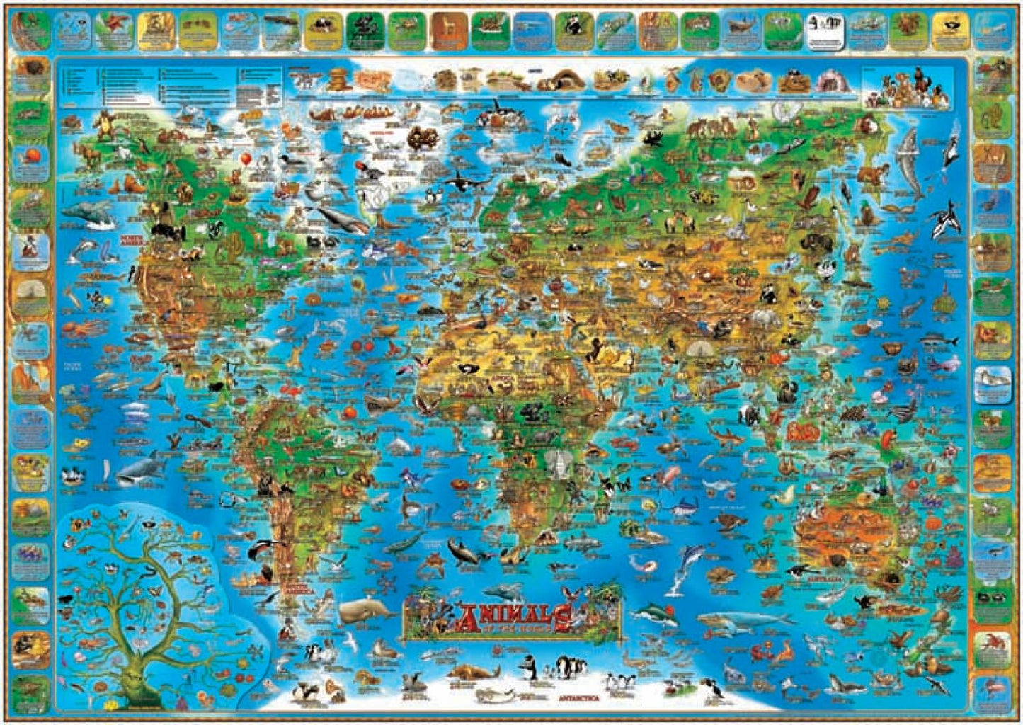 Dino's Illustrated Map of Animals of the World : 38" x 54"