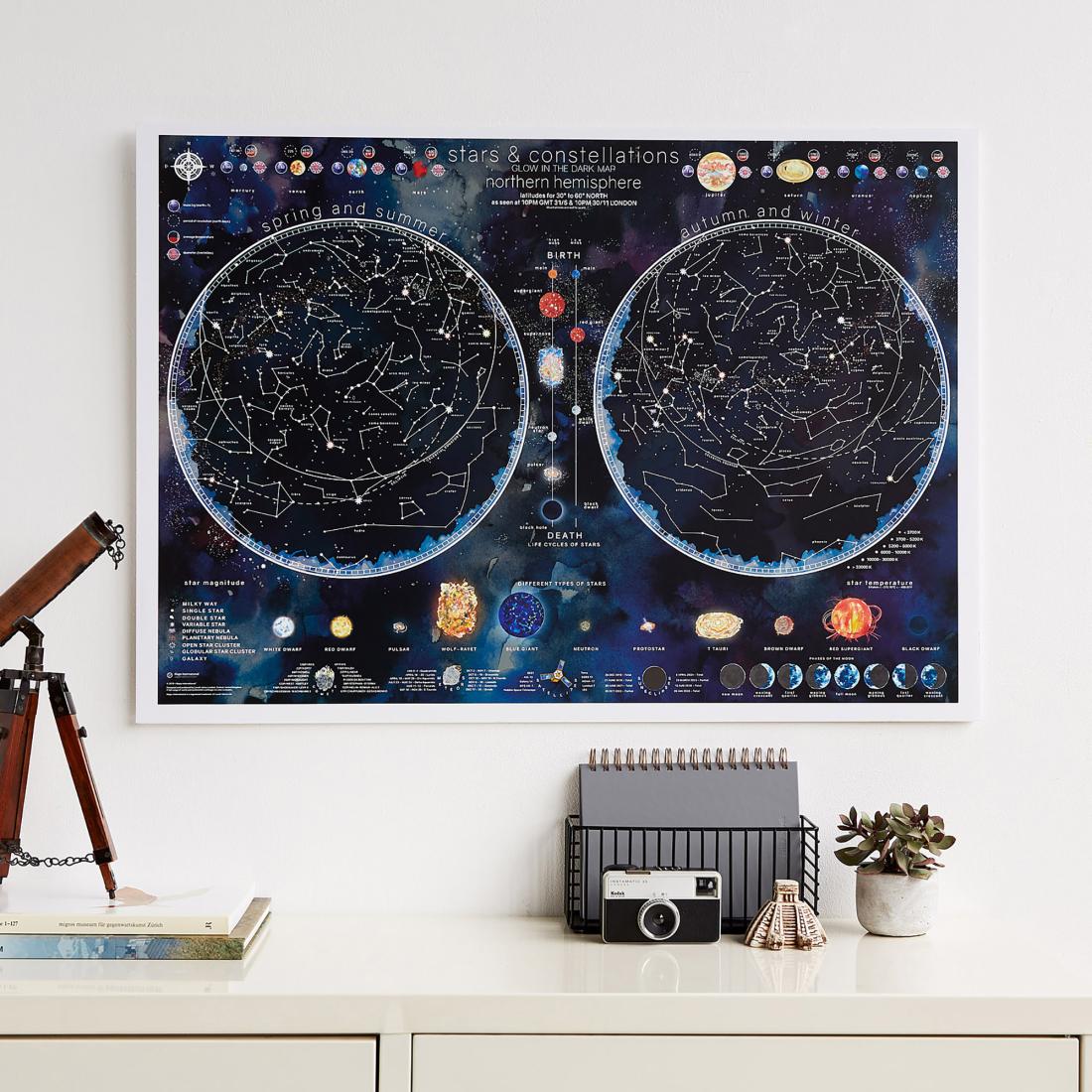 Stars & Constellations of the Northern Hemisphere Glow in the Dark map