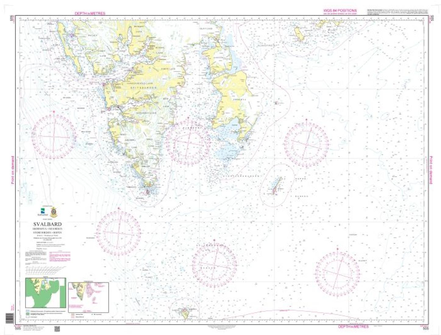 Svalbard. Bjørnøya - Isfjorden - Storfjorden - Hopen - 505 - Norway Kartverket Nautical Charts
