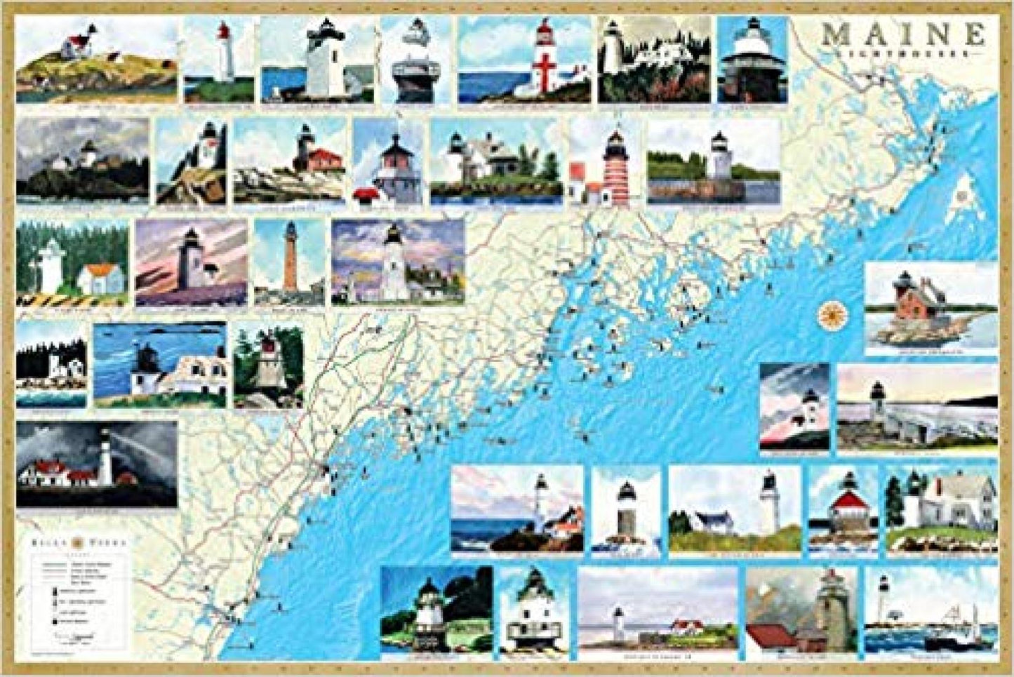 Maine Lighthouses Map - Laminated Poster