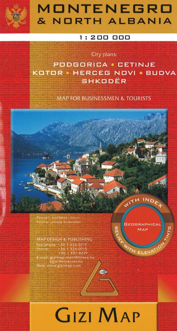 Montenegro & North Albania : 1:200,000 : city plans: Podgorica, Centinje, Kotor, Herceg Novi, Budva, Shkoder : geographical map (flat)