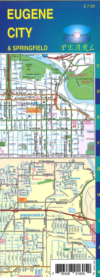 Eugene and Springfield, Oregon, Pearl Map, laminated