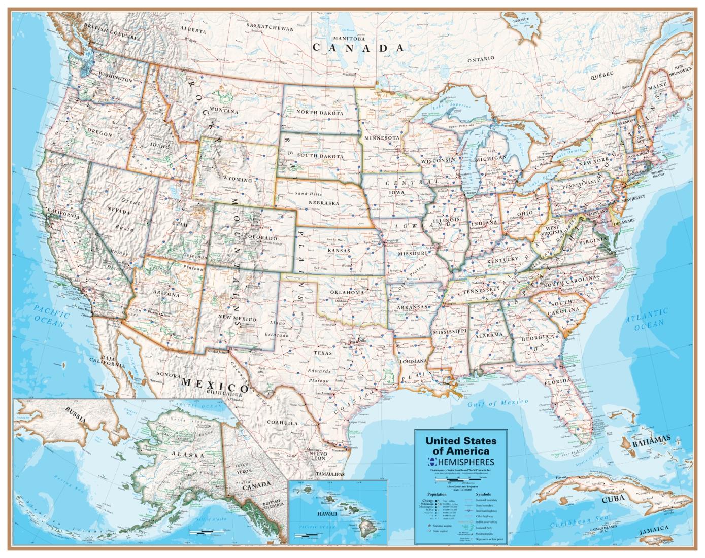 Hemispheres Contemporary Series USA Wall Map, paper edition