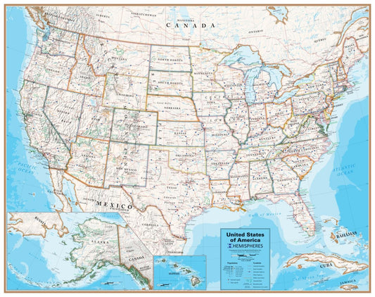 Hemispheres Contemporary Series USA Wall Map, paper edition