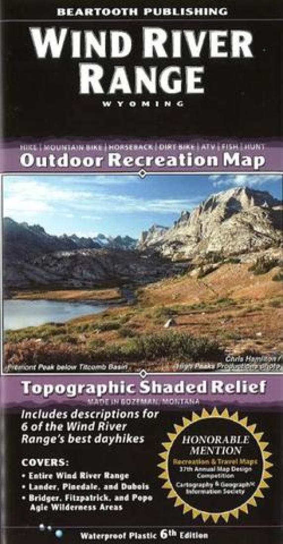 Wind River Range : Wyoming : outdoor recreation map : topographic shaded relief