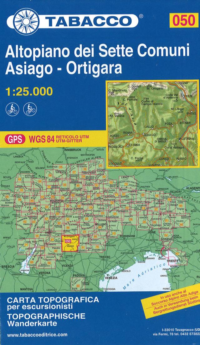 Altopiano dei Setti Comuni Asiago - Ortigara Dolomites Hiking Map (#50)