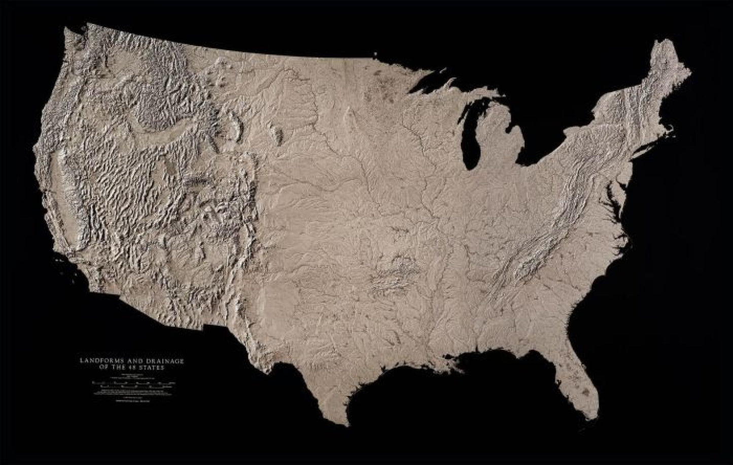 Landforms & drainage of the 48 states [black & white, 37x58]