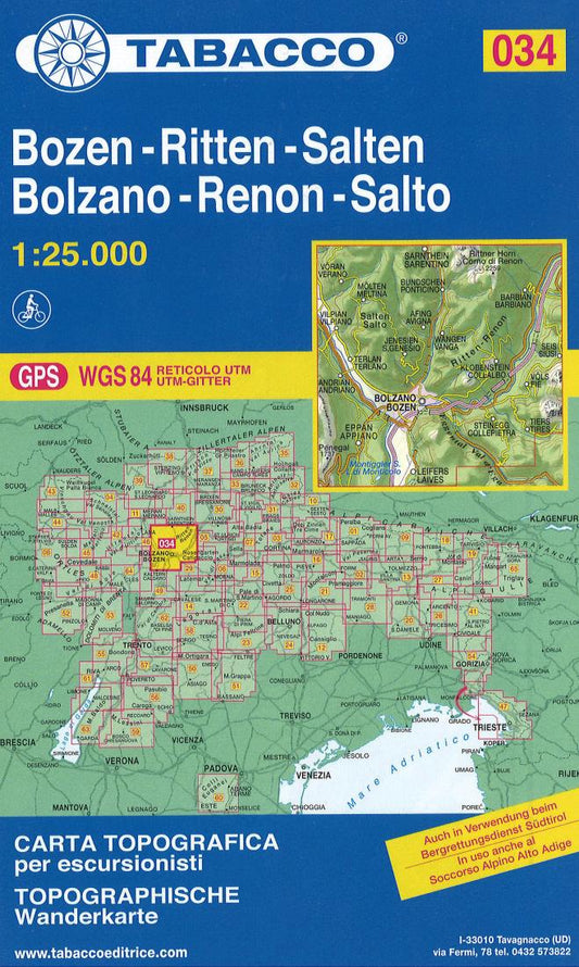 Bolzano and Renon Topographic Hiking Map