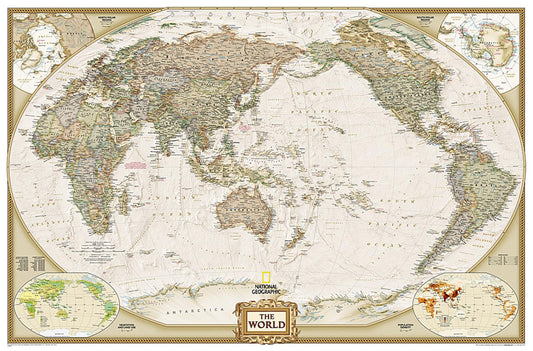 World Executive, Pacific Centered Enlarged Wall Map - Laminated (73"x48")